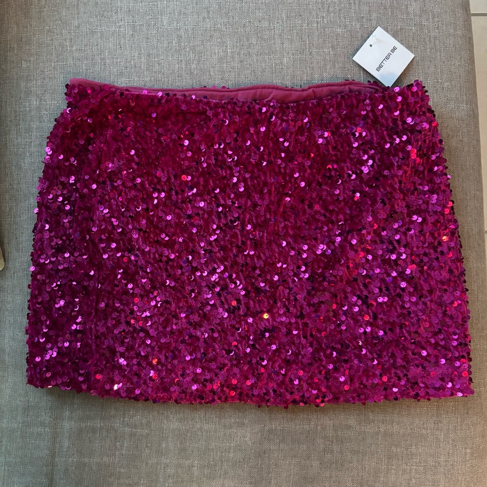 PINK SEQUINS SHORT MINI SKIRT - Picture 2 of 2